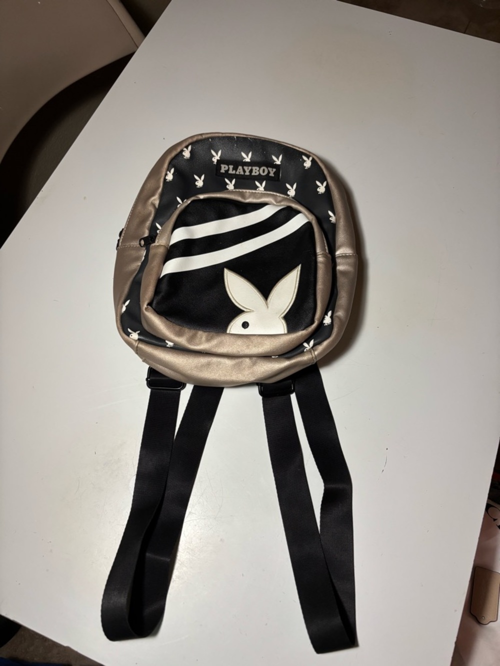 PLAYBOY Black & Gold Bunny Mini Backpack *FLAW
